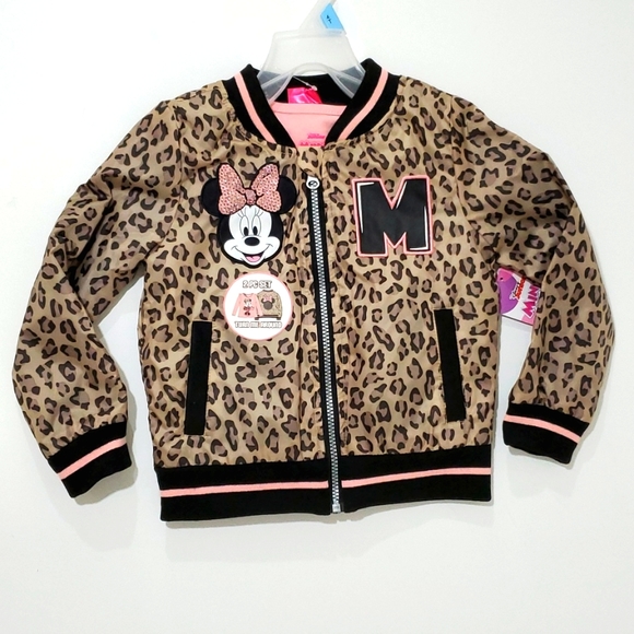 Girls Disney Junior MINNIE Mouse Leopard Print Jacket & Pink Tee Shirt Set - Picture 2 of 12